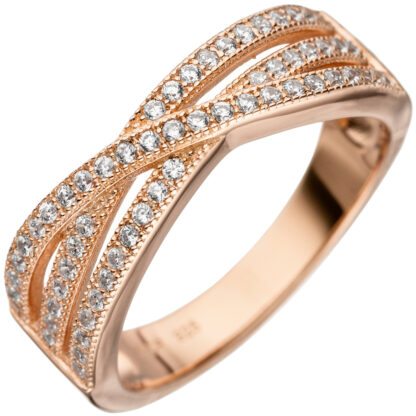 Ring 925 Silber/rotvergoldet mit Zirkonia weiß 3-bahnig