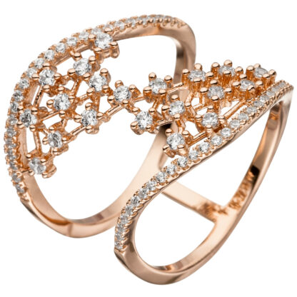 Ring asymmetrisch 925 Silber/rotvergoldet Netzoptik mit Zirkonia