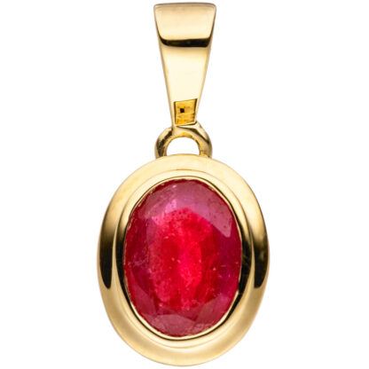 Anhänger oval 585 Gelbgold mit Rubin
