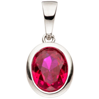 Anhänger oval 925 Silber mit Zirkonia rot