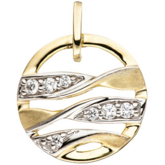 Anhänger rund 333 Gelbgold mit Zirkonia weiß dreibahnig