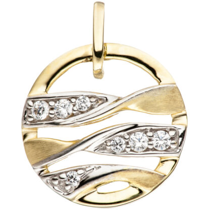 Anhänger rund 333 Gelbgold mit Zirkonia weiß dreibahnig