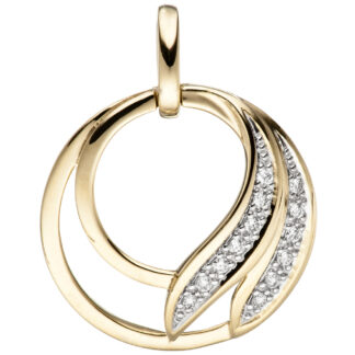 Anhänger rund gefächert 585 Gelbgold mit Brillanten