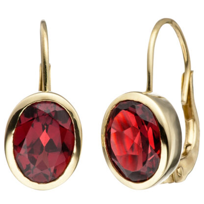 Boutons 333 Gelbgold mit Granat rot oval