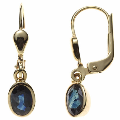 Boutons 585 Gelbgold mit Blue Saphir oval