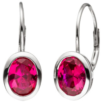 Boutons 925 Silber mit Zirkonia rot oval