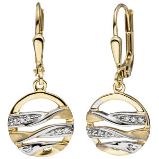 Boutons rund 333 Gelbgold Bicolor mit Zirkonia dreibahnig