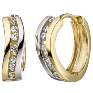 Creolen 333 Gelb-/Weißgold mit Zirkonia weiß geschwungen
