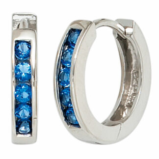 Creolen 925 Silber mit 10 Zirkonia blau