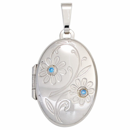 Medaillon "Blütenzauber" 925 Silber mit Zirkonia blau