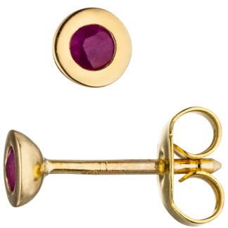 Ohrstecker 333 Gelbgold mit Rubinen rund