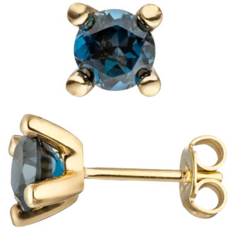 Ohrstecker 585 Gelbgold mit Blautopasen London Blue