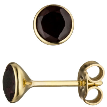 Ohrstecker 585 Gelbgold mit Granat 5,4 mm rund