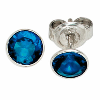 Ohrstecker 925 Silber mit Zirkonia blau 5,6 mm
