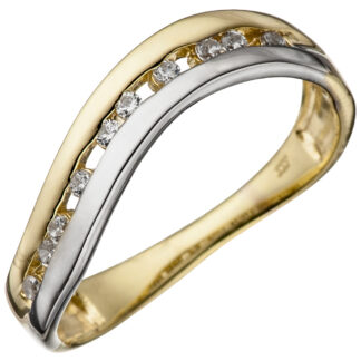 Ring 333 Gelb-/Weißgold mit Zirkonia weiß geschwungen