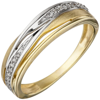 Ring 333 Gelbgold/teilrhodiniert mit Zirkonia weiß mehrbahnig