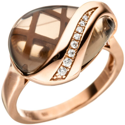 Ring 925 Silber/rotvergoldet mit Rauchquarz und Zirkonia