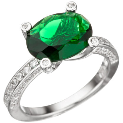 Ring 925 Silber mit Zirkonia grün und weiß