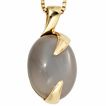 Anhänger 585 Gelbgold mit Mondstein grau oval