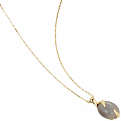 Anhänger 585 Gelbgold mit Mondstein grau oval – Bild 3