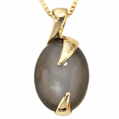 Anhänger 585 Gelbgold mit Mondstein grau oval – Bild 2