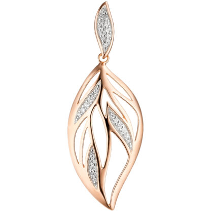 Anhänger "Blatt" 925 Silber/rotvergoldet mit Zirkonia weiß