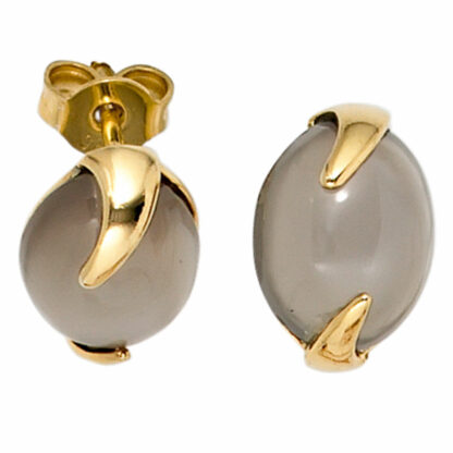 Ohrstecker 585 Gelbgold mit Mondsteinen grau