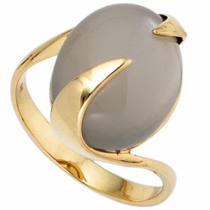 Ring 585 Gelbgold mit Mondstein grau oval