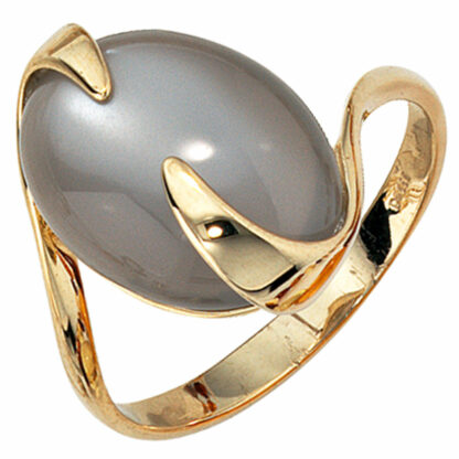 Ring 585 Gelbgold mit Mondstein grau oval – Bild 2