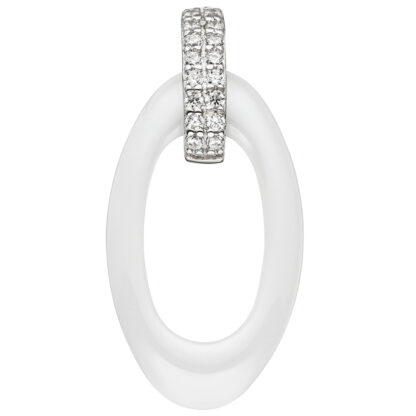 Anhänger oval Keramik weiß mit 925 Silber und Zirkonia weiß