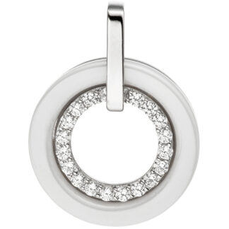 Anhänger rund Keramik weiß mit 925 Silber und Zirkonia weiß