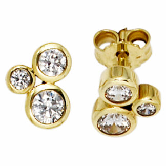 Ohrstecker "drei plus drei" 333 Gelbgold mit Zirkonia weiß