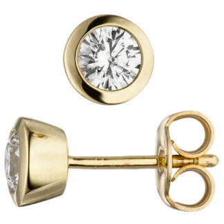 Ohrstecker rund 333 Gelbgold mit 2 Zirkonia weiß facettiert