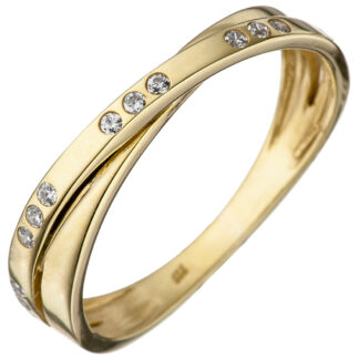 Ring 2-bahnig 333 Gelbgold mit 15 Zirkonia weiß