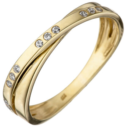 Ring 2-bahnig 333 Gelbgold mit 15 Zirkonia weiß