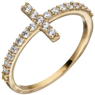 Ring 333 Gelbgold mit 21 Zirkonia weiß geometrisch