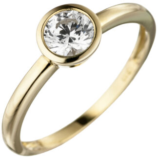 Ring 333 Gelbgold mit Zirkonia weiß rund