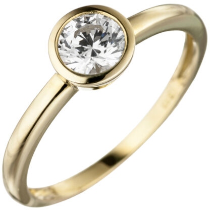 Ring 333 Gelbgold mit Zirkonia weiß rund