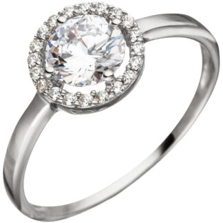 Ring 333 Weißgold mit 21 facettierten Zirkonia