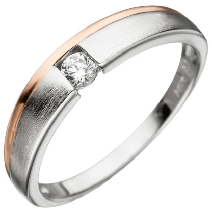 Ring 925 Silber/teilrotvergoldet mit Zirkonia weiß facettiert