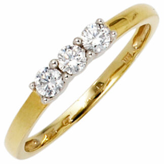 Ring "Trio" 333 Gelbgold Bicolor mit 3 Zirkonia weiß