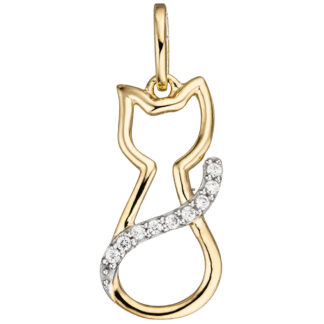 Anhänger "Katze" 333 Gelbgold mit 9 Zirkonia weiß