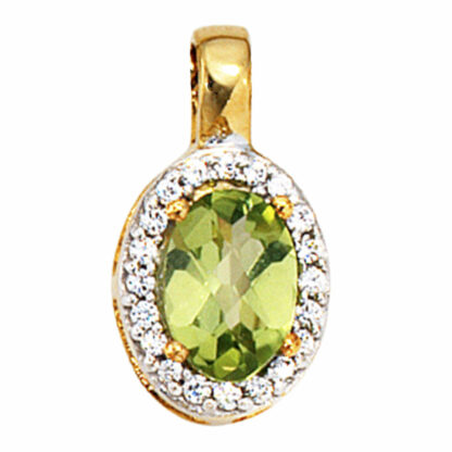 Anhänger oval 585 Gelbgold mit Peridot und Diamanten 0,10 ct.
