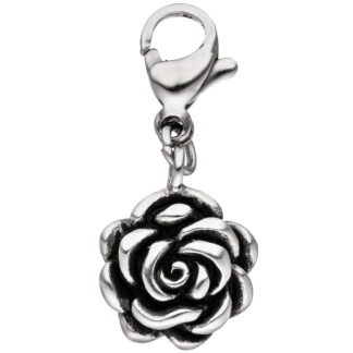Charm "Rose" Edelstahl Karabinerverschluss