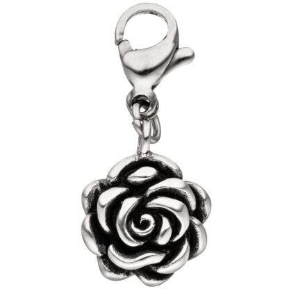 Charm "Rose" Edelstahl Karabinerverschluss