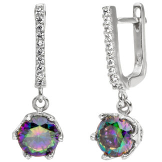 Creolen 925 Silber mit Regenbogen-Zirkonia und Zirkonia weiß
