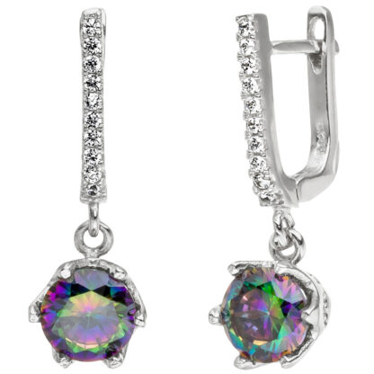 Creolen 925 Silber mit Regenbogen-Zirkonia und Zirkonia weiß
