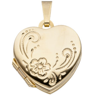 Medaillon "Herz" 333 Gelbgold mit Blumendekor