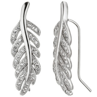 Ohrhaken "Feder" 925 Silber mit Zirkonia weiß