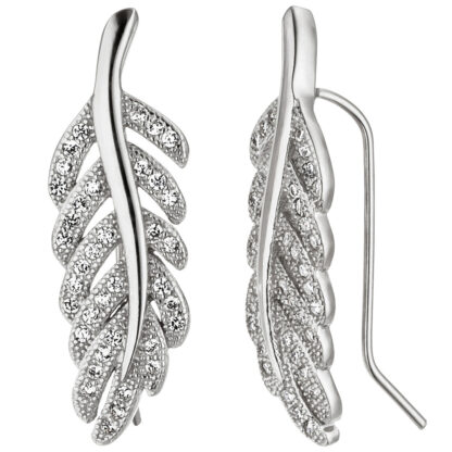 Ohrhaken "Feder" 925 Silber mit Zirkonia weiß